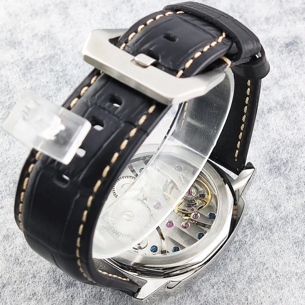 นาฬิกาข้อมือระบบไขลานด้วยมือ ขนาด 46 มม. ใช้กลไก Seagull ST3600 กระจกมิเนอรัลความแข็งแรงสูง ตัวเรือนสแตนเลสสตีล กันน้ำ