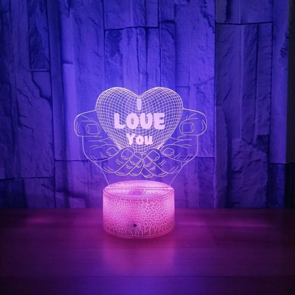 Night Light 3D LED Night Lamp Creative Table Bedside Lamp Romantic Heart I LOVE You Light Valentine's Day decor Gift Christmas