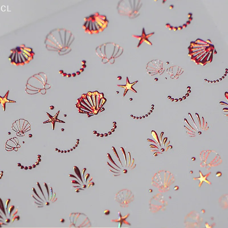

Shiny Laser Shell Decorative Nail Accessories, 3D Starfish Moon Star Nail Art Stickers Self-Adhesive Manicure Decals