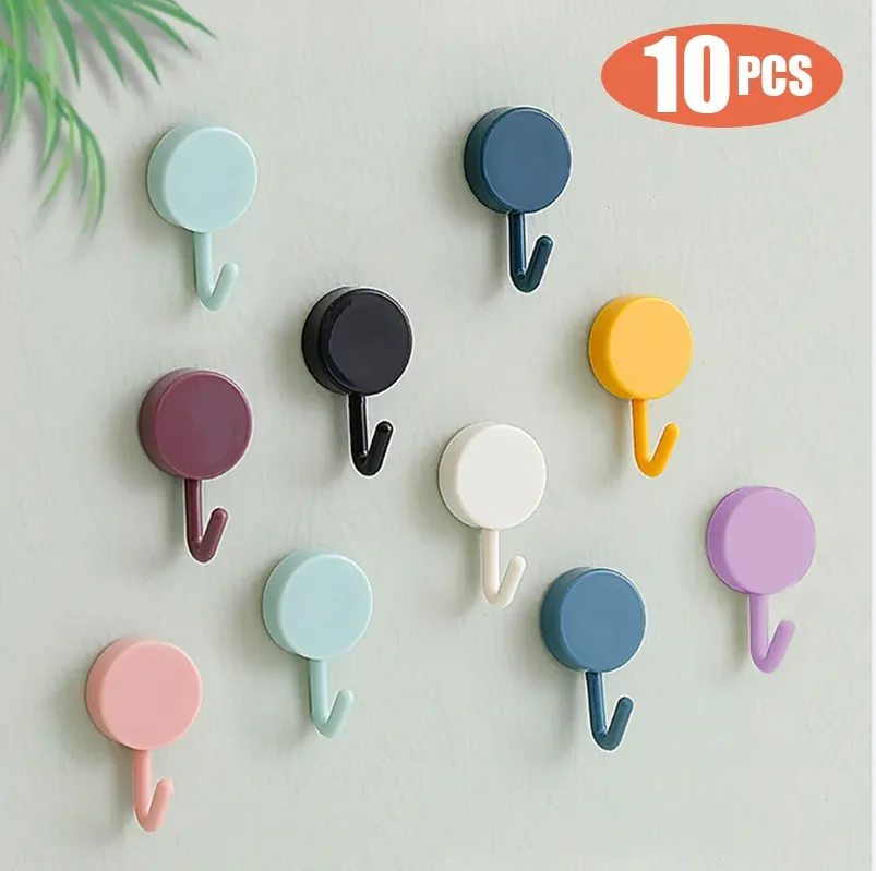 

10PCS Self Adhesive Wall Hook Strong Without Drilling Coat Bag Bathroom Door Kitchen Towel Hanger Hooks Home Storage Accessories