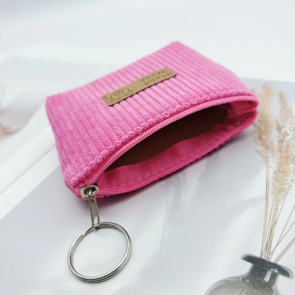 

Portable Zipper Style Coin Purse Corduroy Material Soft Striped Cosmetic Organizer Bag Durable Makeup Tool Storage Bag Daily Use