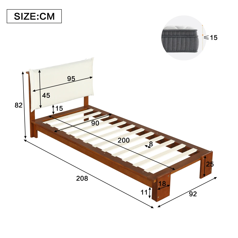 PINGGO Dunkelbraunes Polsterbett Einzelbett 90x200cm Samt-Kopfteil Stabiler Lattenrost Verbreiterte Beine Ohne Matratze – Detail 7
