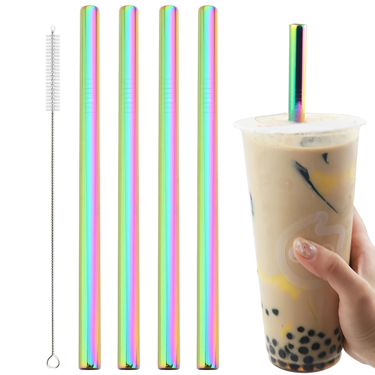 4 stücke Edelstahl Stroh Set mit Pinsel Perle Milch Tee Trinkhalm Set Fruchtsaft Milchshake Cocktail Stroh Bar Zubehör