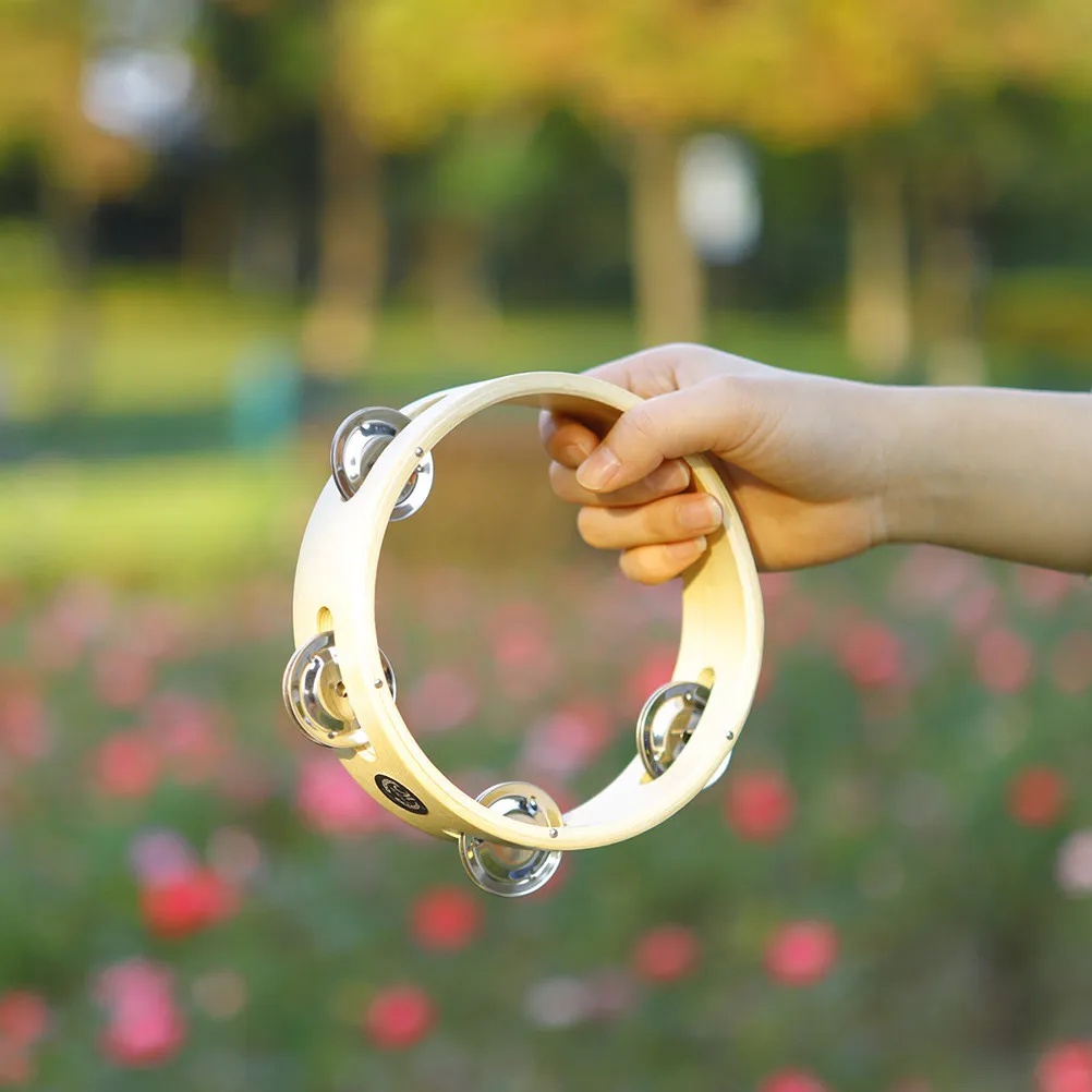 Wooden Metal Hand Drum Tambourine for Musical Instrument Educational Plaything Stimulates Hearing Rhythm Coordination