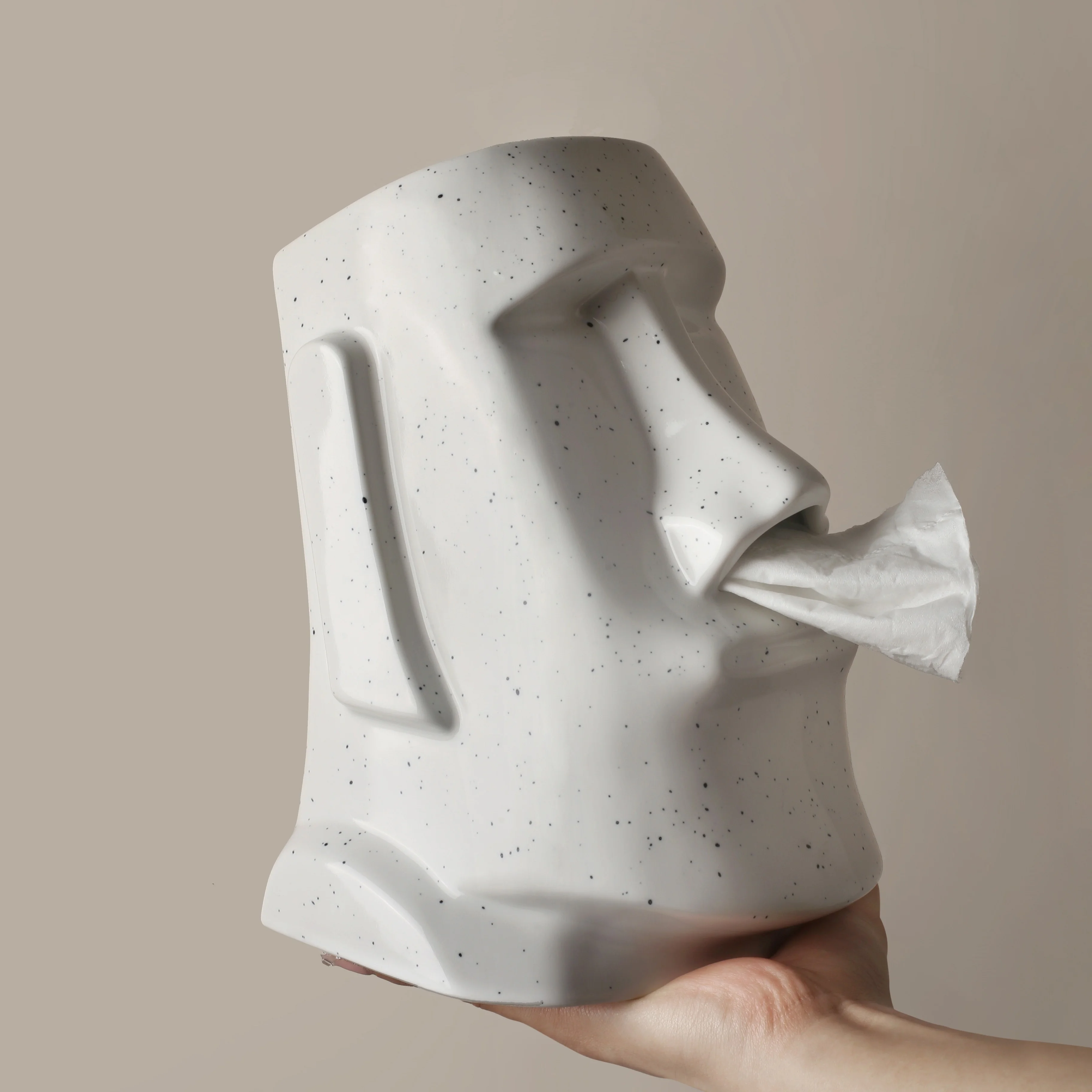 Moai Statue Inspired Ceramic Tissue Box Holder - Multifunctional Home Decoration Embellishment, Suitable For Any Room