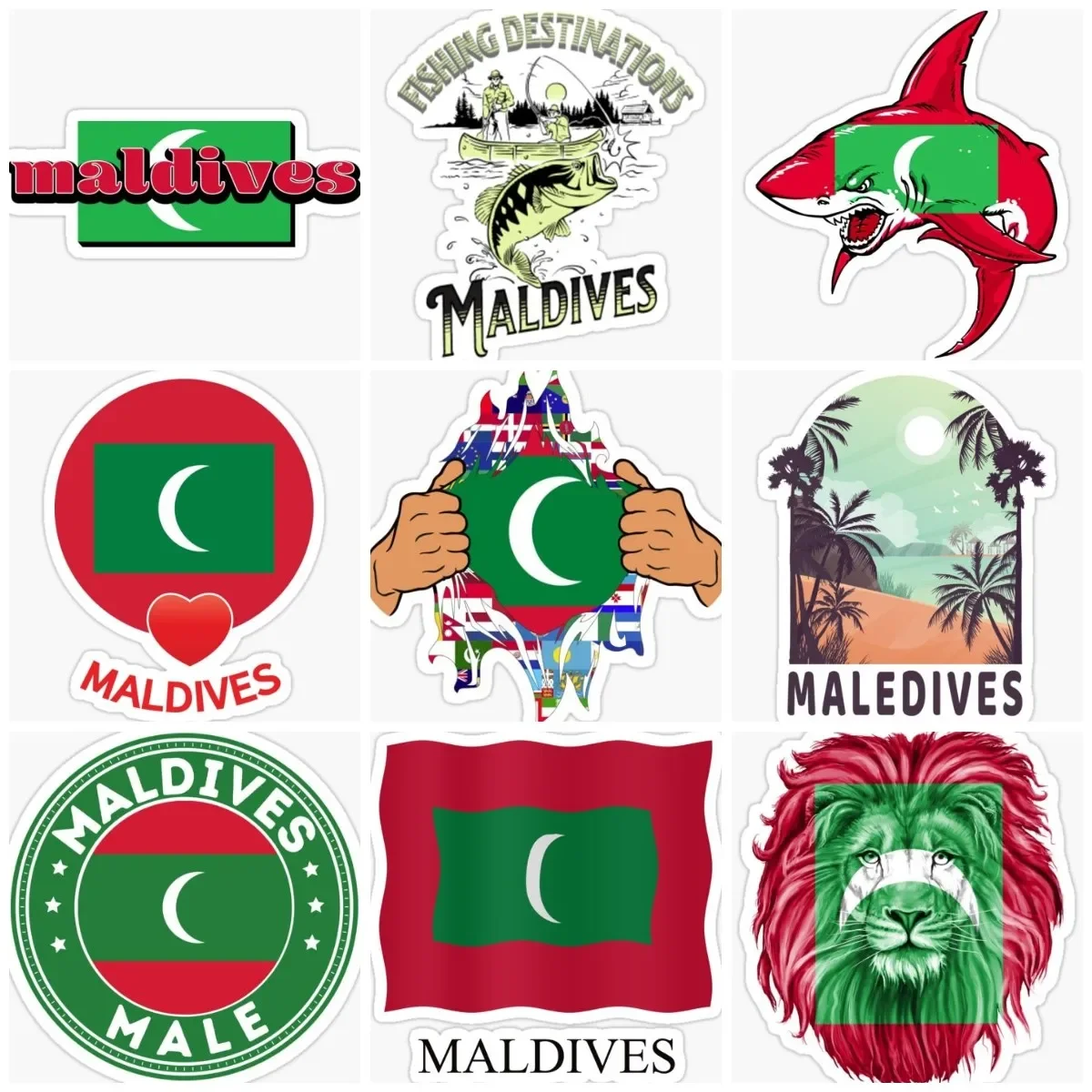 

Maldives Flag Emblem Fish Sticker Laptop Window Glass Camper Van Bicycle Car Truck Wall Door Helmet Racing Camper Off-road Decal