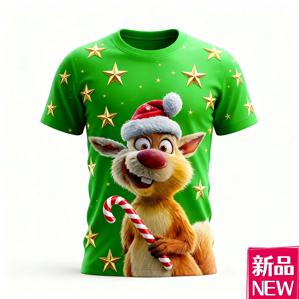 

3D Print Cute Animal Graphic Men's Women's T-Shirt Fashion Creative Design Christmas Theme Top Loose O-Neck Short Sleeve Clothes