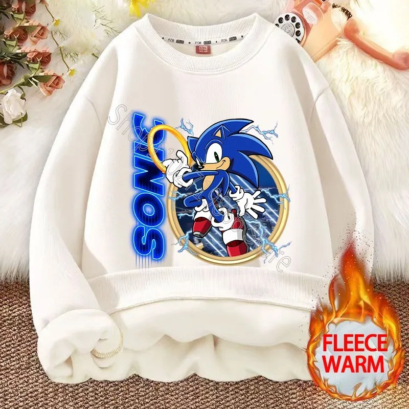 Sonics Boys Girls Velvet Sweatshirt Kids Winter Thick Clothes Warm Comfortable Cartoon Anime Graphic Print Streetwear Party Gift