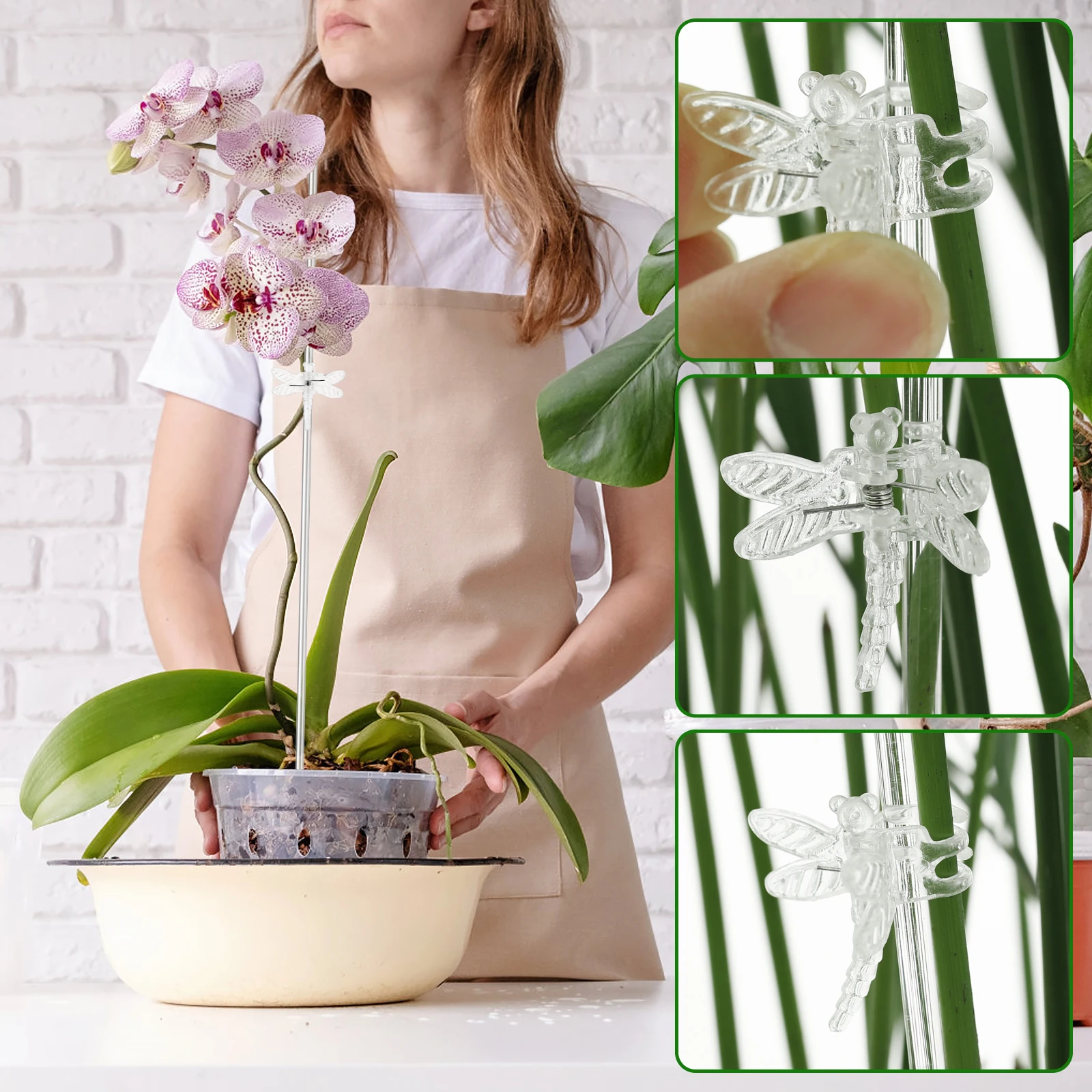 15.7 Inch Plant Stake Transparent Acrylic Potted Plant Support Stake Garden Plant Support Stand with Dragonfly Orchid Clamp