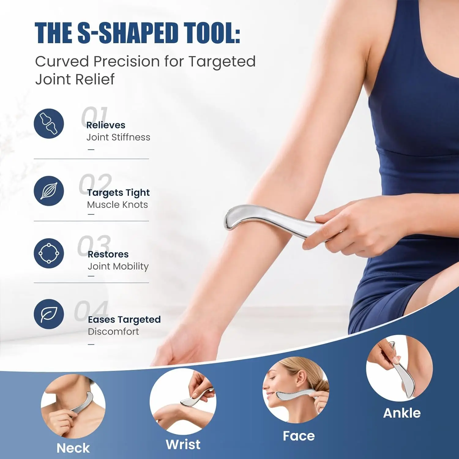 Stainless Steel Gua Sha & Muscle Scraper Massager For Body Fascia S-Shaped Scraping Massage Tool