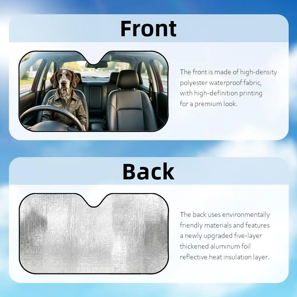 German Shorthaired Pointer Sun Visor Reusable Aluminum Foil Car Windshield Sun Visor UV Protector Heat Insulation Cover Shade