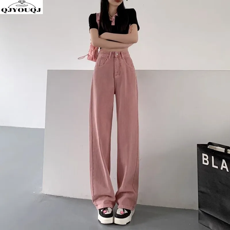 

Pink Narrow Edition Wide Leg Jeans 2024 Summer New High Waist Sagging Straight Leg Loose Jeans Trendy