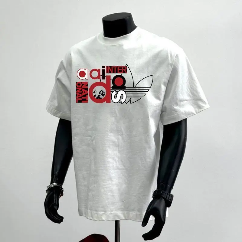 

Pure Cotton T-shirt Men's Short Sleeves Summer American Fashion Printing Loose Round Neck Pure Cotton Trend Light Luxury