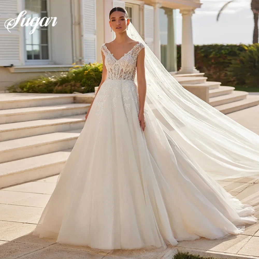 Vintage A-Line Wedding Gown Button Lace Appliques Backless Cap Sleeves Floor Length Engagement Robe De Mariee Customised