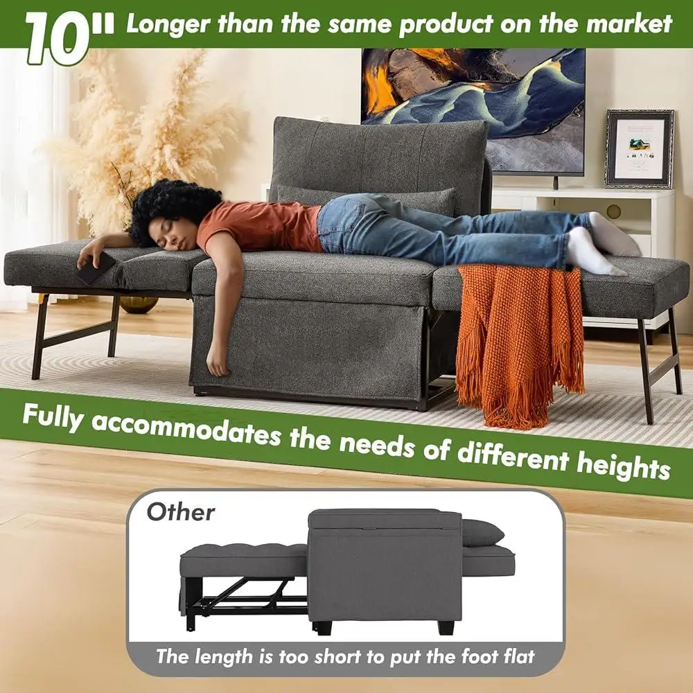5-in-1 Convertible Sleeper Chair Bed Adjustable Backrest Assembly-Free Multi-Function Sofa Bed Small Spaces Daily Use