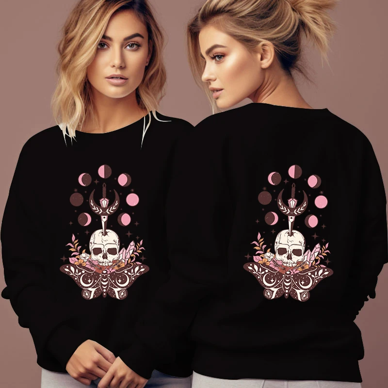 Insert A Sharp Sword Into The Skull Funny Women Sweatshirts Vintage Butterfly Sun Moon Graphics Tracksuit Loose Fleece Hoodies