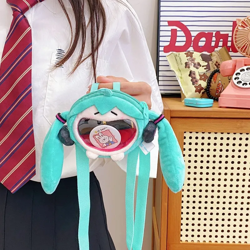 New Anime Hatsune Miku Q Version Kawaii Figure Multi Functional Plush Mini Bag Headphone Bag Pocket Coin Purse Girls Gifts