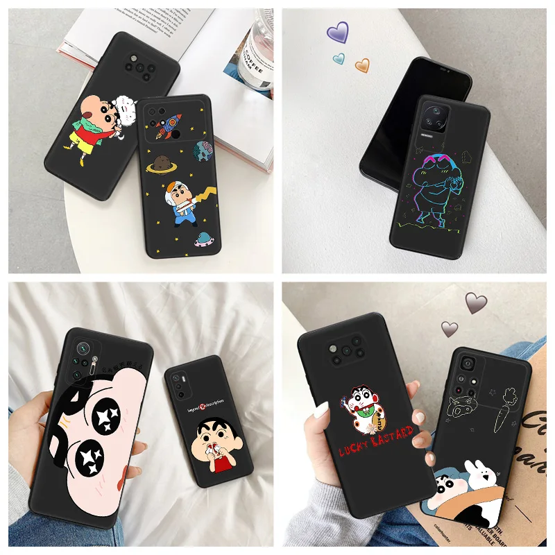 Silicone Black Phone Case for Xiaomi Mi Poco C61 F5 F4 GT F3 F1 X4 X3 X5 M3 M4 Pro M5 S C51 C50 C40 Crayon Cute Shin chan Cover