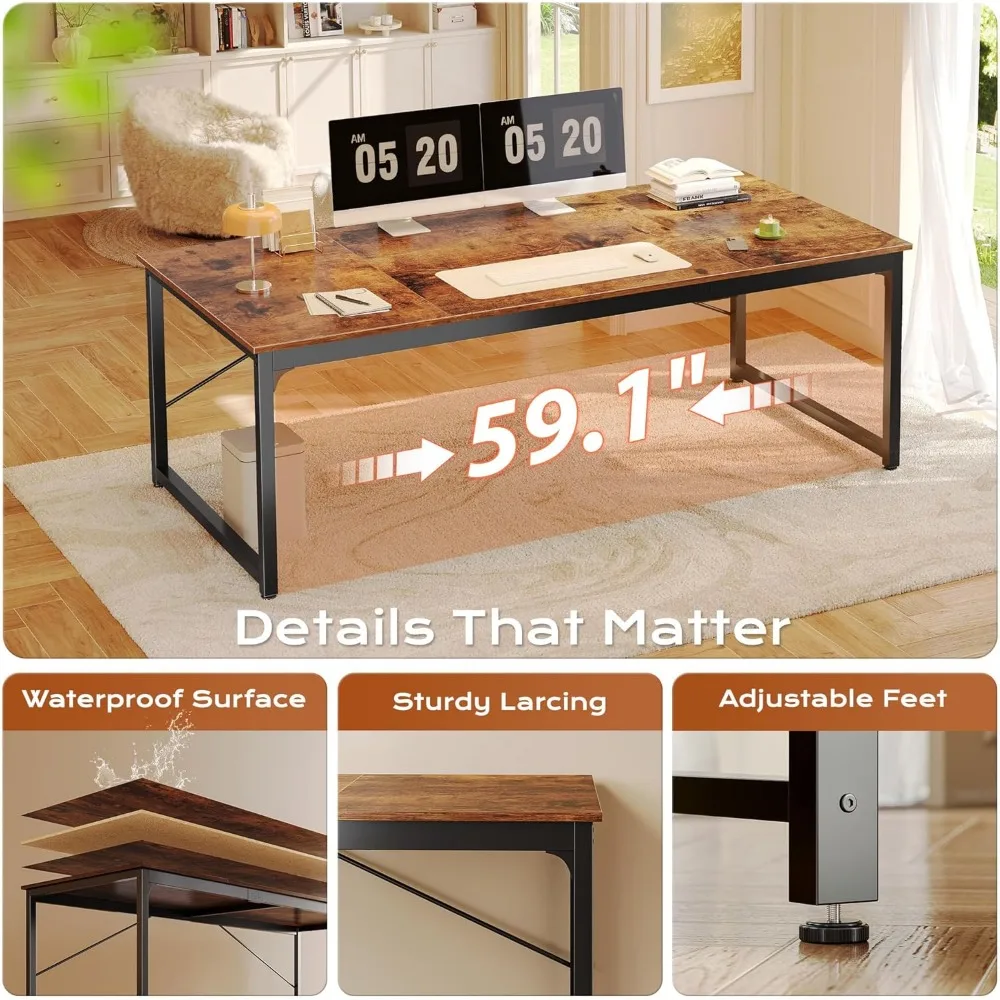 Large 63x29.5 Gaming & Office Desk with Spacious Surface for Home, Study, Work
