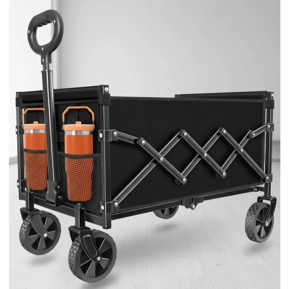 

Foldable Collapsible Wagon Cart with All-Terrain Wheels - Portable Beach Camping Grocery Cart for Outdoor Family Activities
