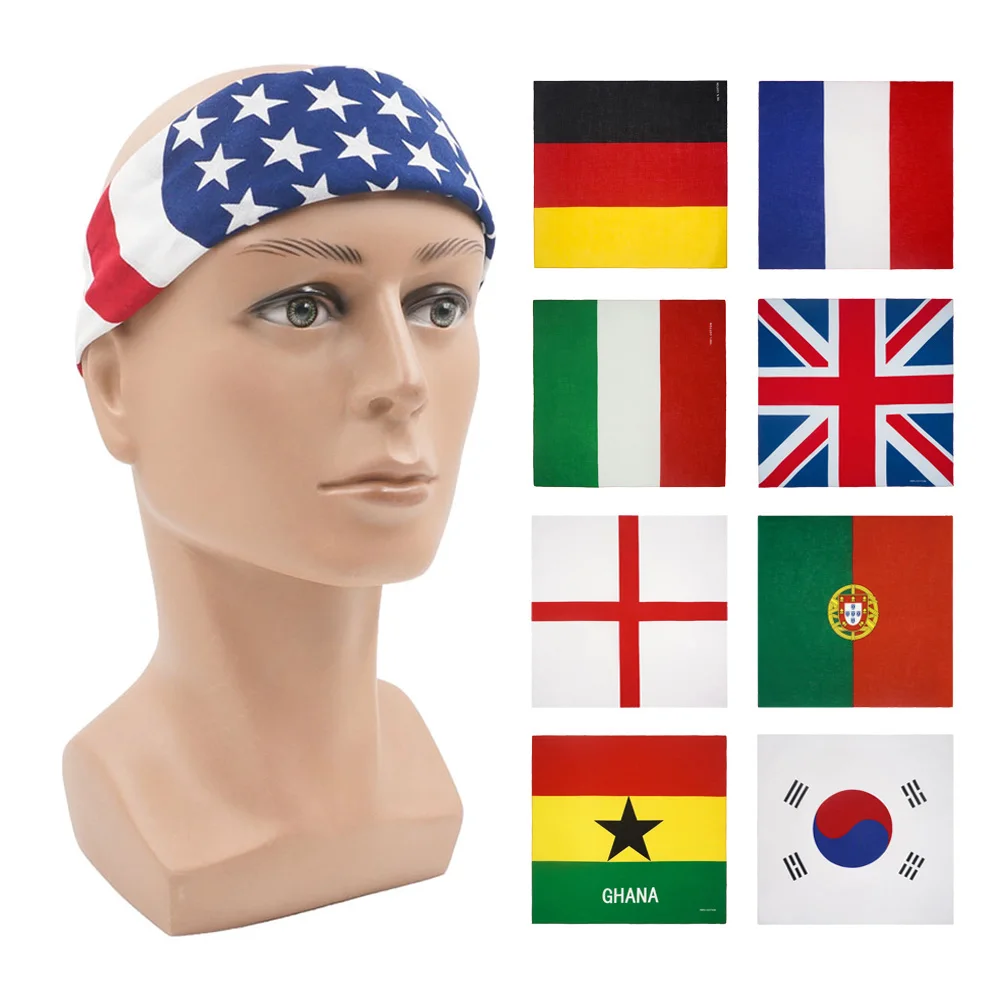 Bandana di cotone USA British Germany France brasile Canada corea messico bandiera nazionale sciarpa Punk equitazione fascia per capelli danza