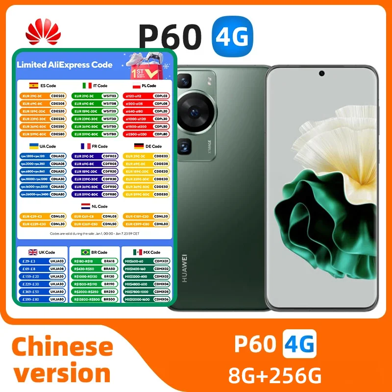 Huawei P60 4g Snapdragon 8+ Gen1 8GB RAM 128GB 256GB 512GB ROM Mobile Phone Octa core 4815mAh 66W 48MP Rear Cameras used phone