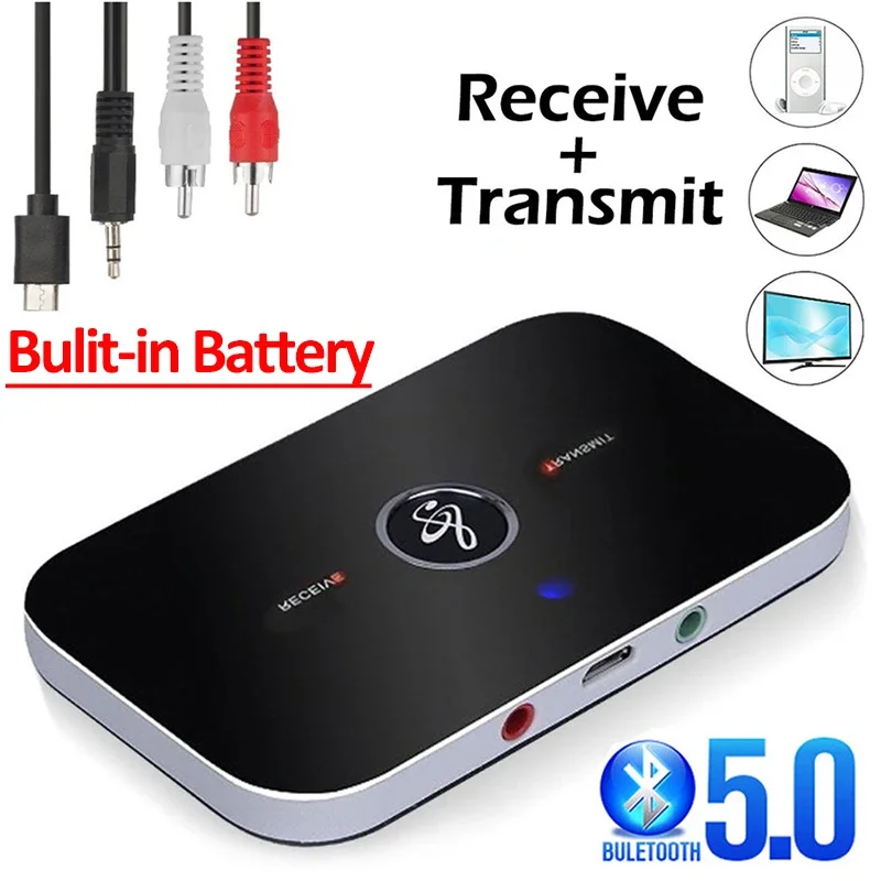 Bluetooth 5.0 Audio Receiver Transmitter 300Mah Battery 3.5mm AUX Jack Stereo Music Wireless Adapters For TV Car PC Headphone