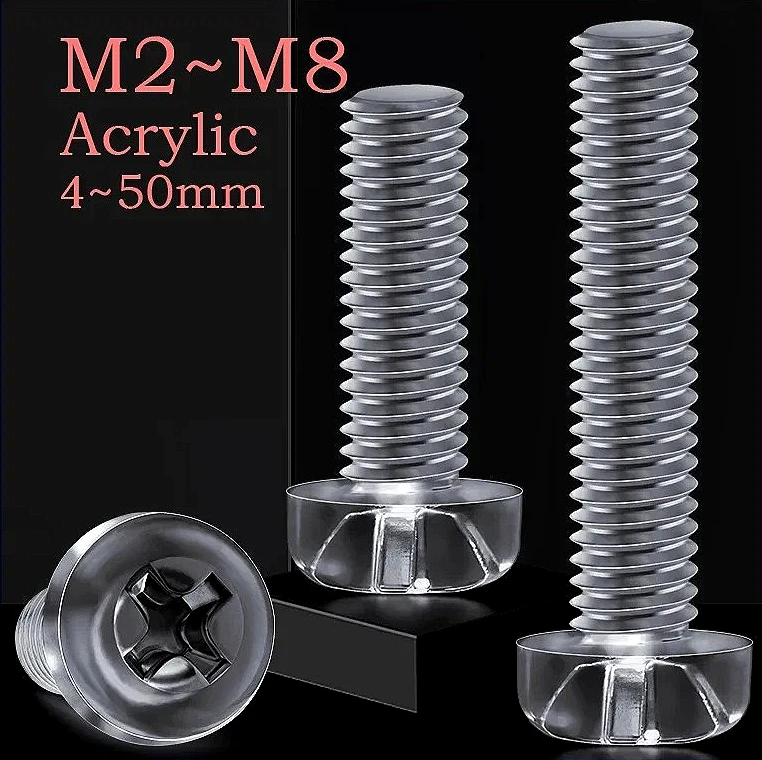 10~50 Pcs Plastic Round Head Cross Screw Transparent Bolt M2 M2.5 M3 M4 M5 M6 M8 Acrylic Round Head Phillips Screw