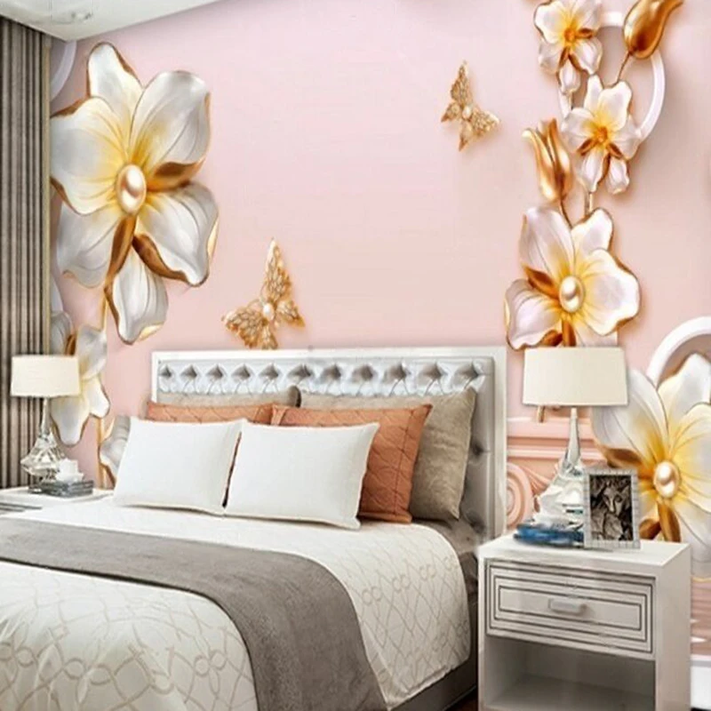 Roman 3D lakeside jewelry flower column TV luxury home decoration bedroom background wall