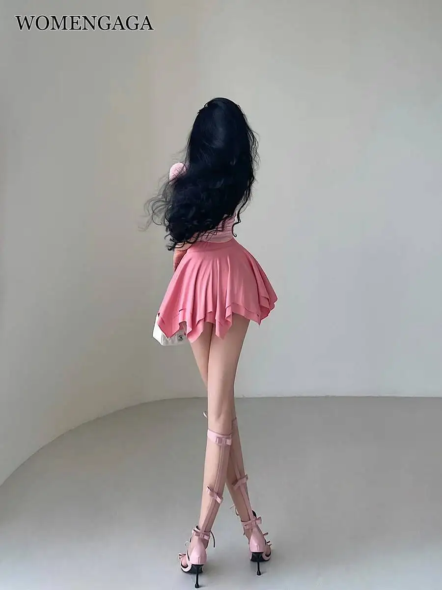 

WOMENGAGA Сексуальные короткие юбки-шорты с высокой талией, облегающие, с асимметричными складками, розовые, уличный стиль, горячая новинка, корейский стиль, для женщин, 51DL