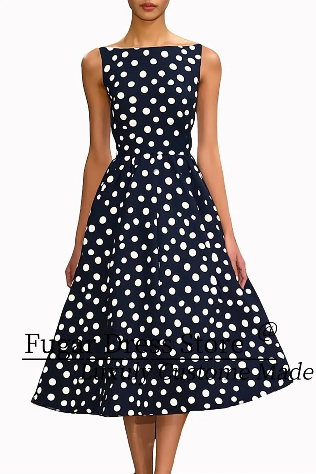 

TIANTIAN Customized Daily Party Prom Dress Semi-Formal Fashion Sleeveless Polka Dot Midi Dress vestidos de fiesta
