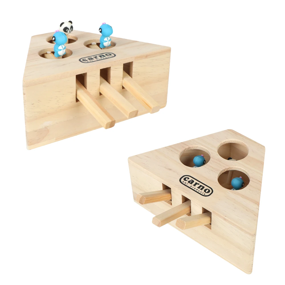 Interactive Puzzle Toys Cat Catching Mouse Pet Hit Hamster With 3/5-holed Mouse Holes Wooden Cat Hunt Toy Catch Bite