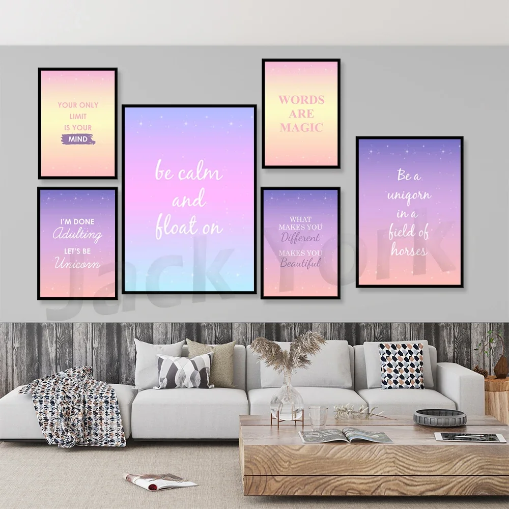 Trust Pink Quotes Poster Psychedelic Gradient Spiritual Wall Art Canvas Painting  Wall Pictures For Living Room Decor