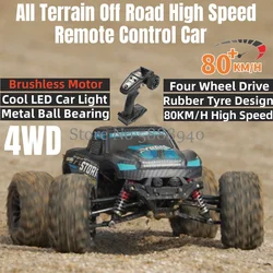 All Terrain Off Road High Speed Remote Control Car 1:16 4WD 80KM/H Rubber Tyre LED Car Light Ball Bearing Brushless RC Car Toy