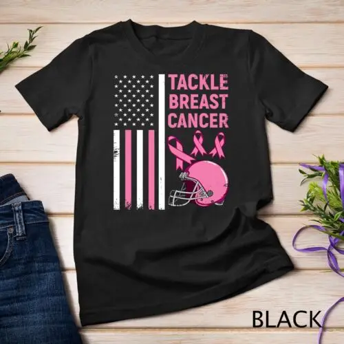 Tackle Breast Cancer US Flag Football Helmet Pink Ribbon Unisex T-shirt