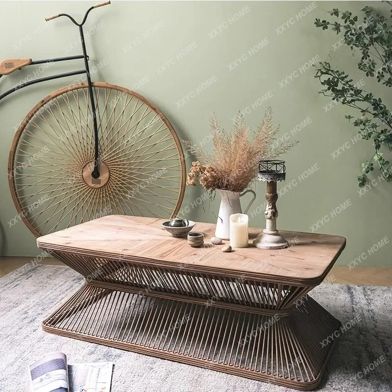 XXSolid wood bamboo square creative small tea table living room sofa front bed and breakfast low table log