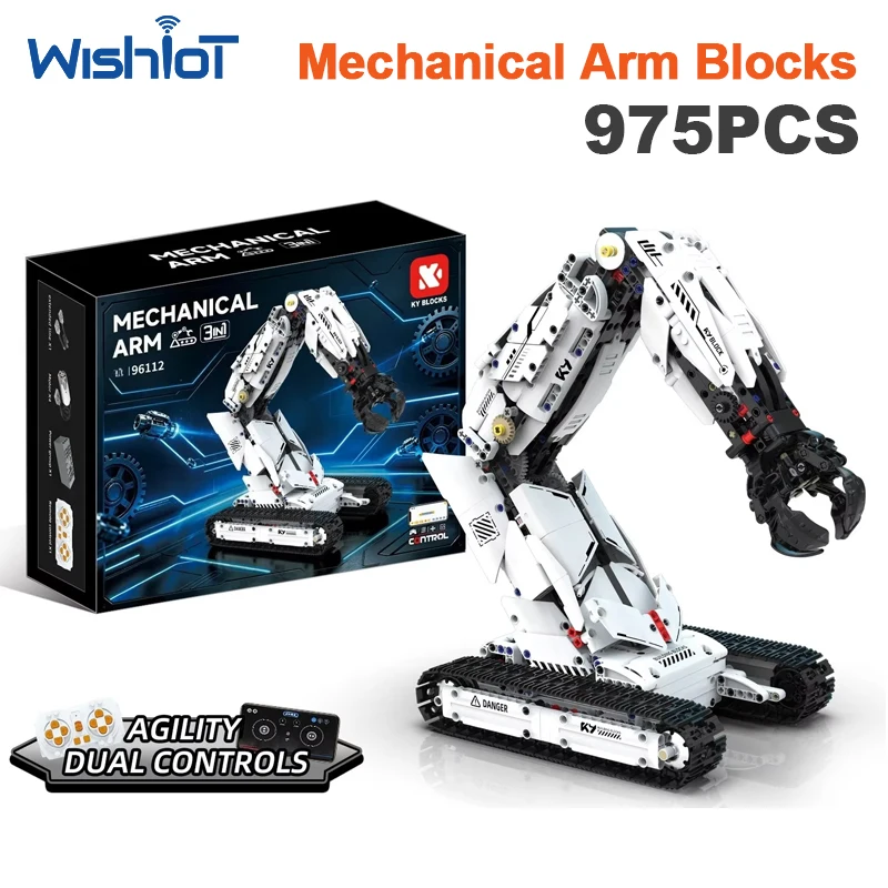 975pcs 3in1 Engineering Mechanical Arm Model Building Blocks Set DIY City Construction Assembly Bricks Toy Kids Gifts