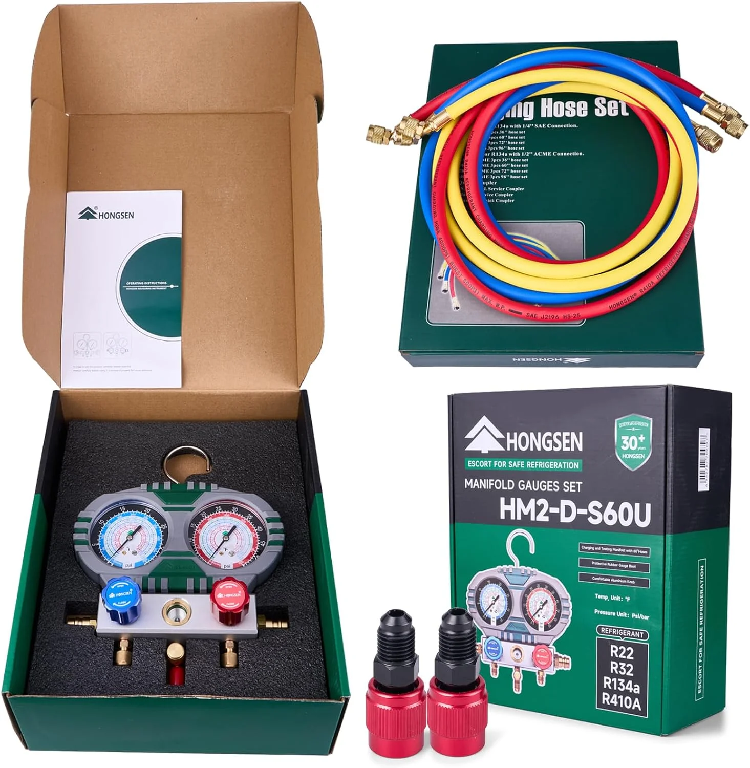 Hongsen Freon Charging Dual Gauge Set, Refrigerant Charging Manifold Gauge Kit for Automotive and Household Air Conditioners