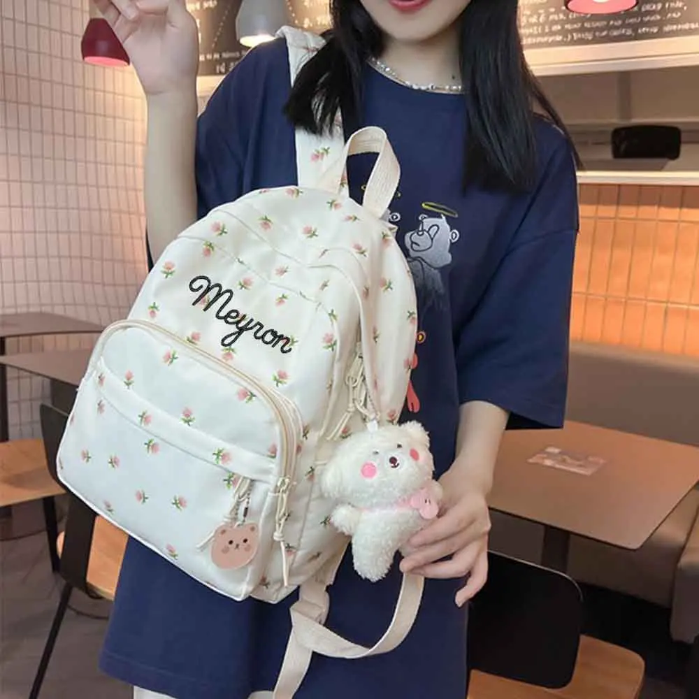 New Floral Backpack Personalized Embroidered Casual Handbag Unique Custom Campus Bag Handmade Gift for School with Name
