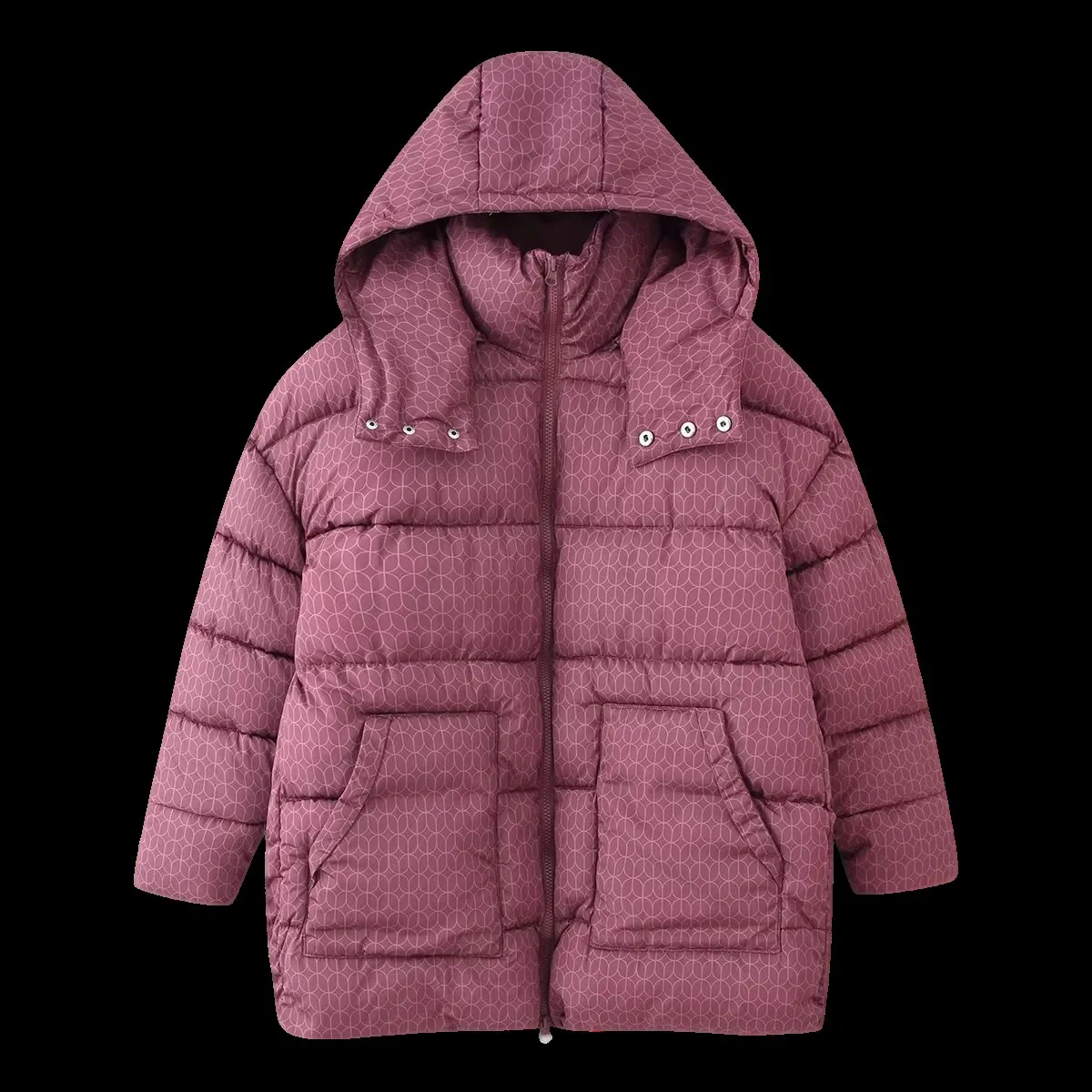 冬の新作 レディース カジュアル ロング丈 ジップアップ フード付き プリント コットン ジャケット コート ストレートカット 通勤 スタイリッシュ ミドル丈