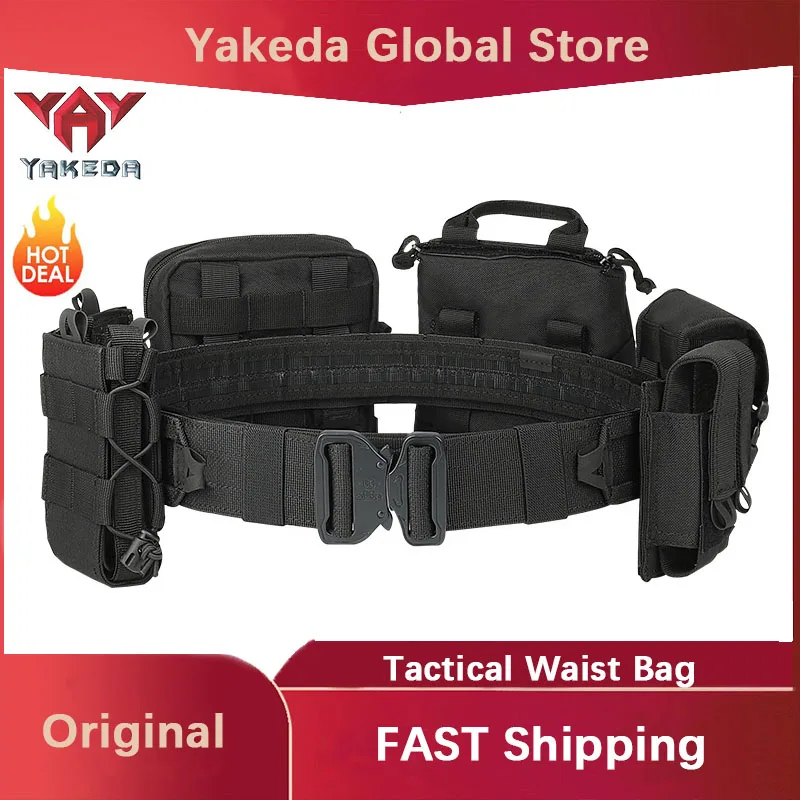 

Yakeda Tactical Waist Bag 1000D Polyester Eight-piece Set Wear-resistant Tactical Duty Equipment Waist Bag Tactical Waist Bag