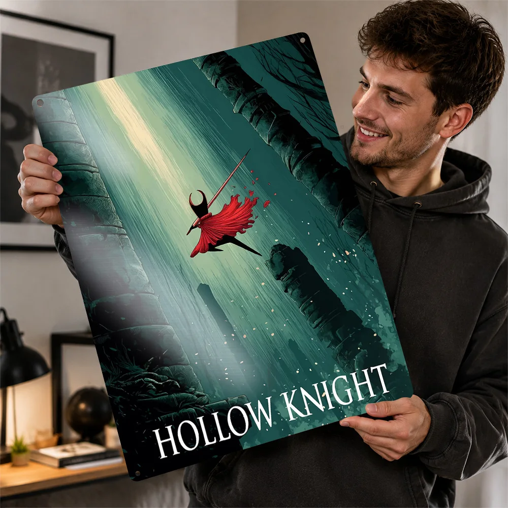 Hollow Knight Hornet In Cavern Printed Poster Illustrated Wall Art For Gaming Room Customized Aluminum Metal Sign Fan Gift Idea