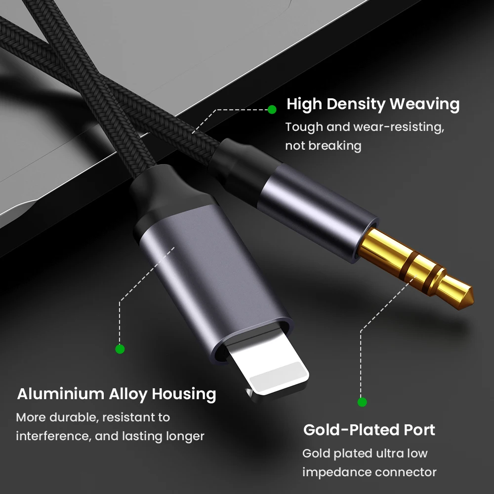 Cabo de extensão divisor de áudio, 3.5mm Jack Aux, alto-falante do carro, fone de ouvido para iphone 14, 13, 12, 11