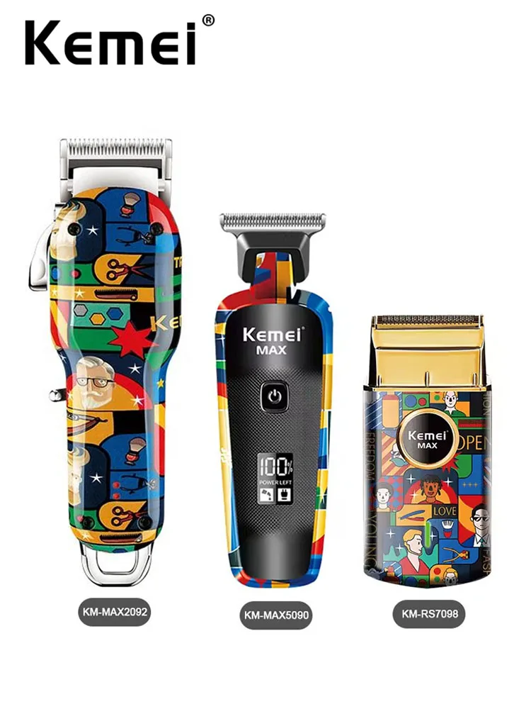 Kemei akumulatorowy wzór graffiti elektryczna maszynka do strzyżenia włosów profesjonalny trymer fryzjerski golarka męska Km-MAX2092 KM-MAX5090 KM-RS7098 — zdjęcie 2