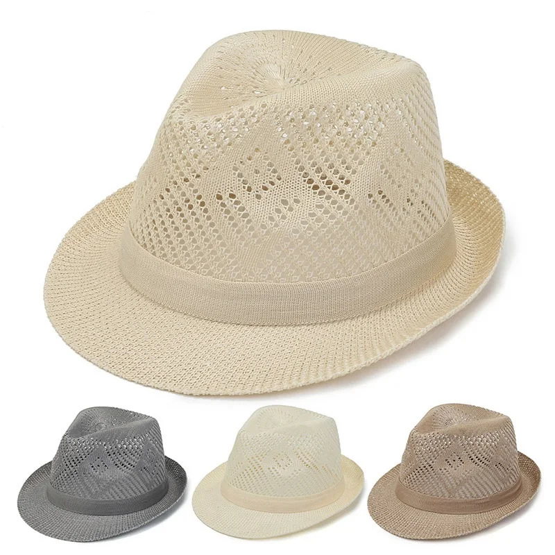 Hollow Out Breathable Shade Solid Color Men Beach Hat Sun Protection Spring Summer Outdoor Jazz Hat Straw Cap