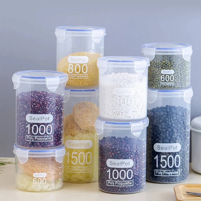 Large Capacity Food Sealed Jars Kitchen Moisture-proof Storage Container with Scale Transparent Grains Snacks Storage Cans