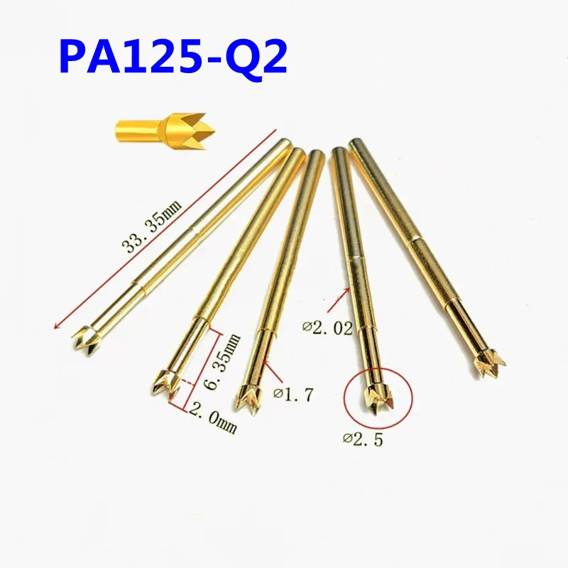 20PCS/pack Gold-plated Spring Test Pin PA125-Q2 Four Claw Plum Blossom HeadOuter Diameter 2.02MM  Length 33.35mm ICT Probe
