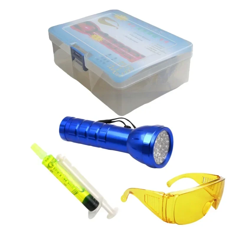 Car  Air Conditioning A/C System Leak Test Detector Kit 28 LED UV Flashlight  Glasses Fluorescent oil Tool Set