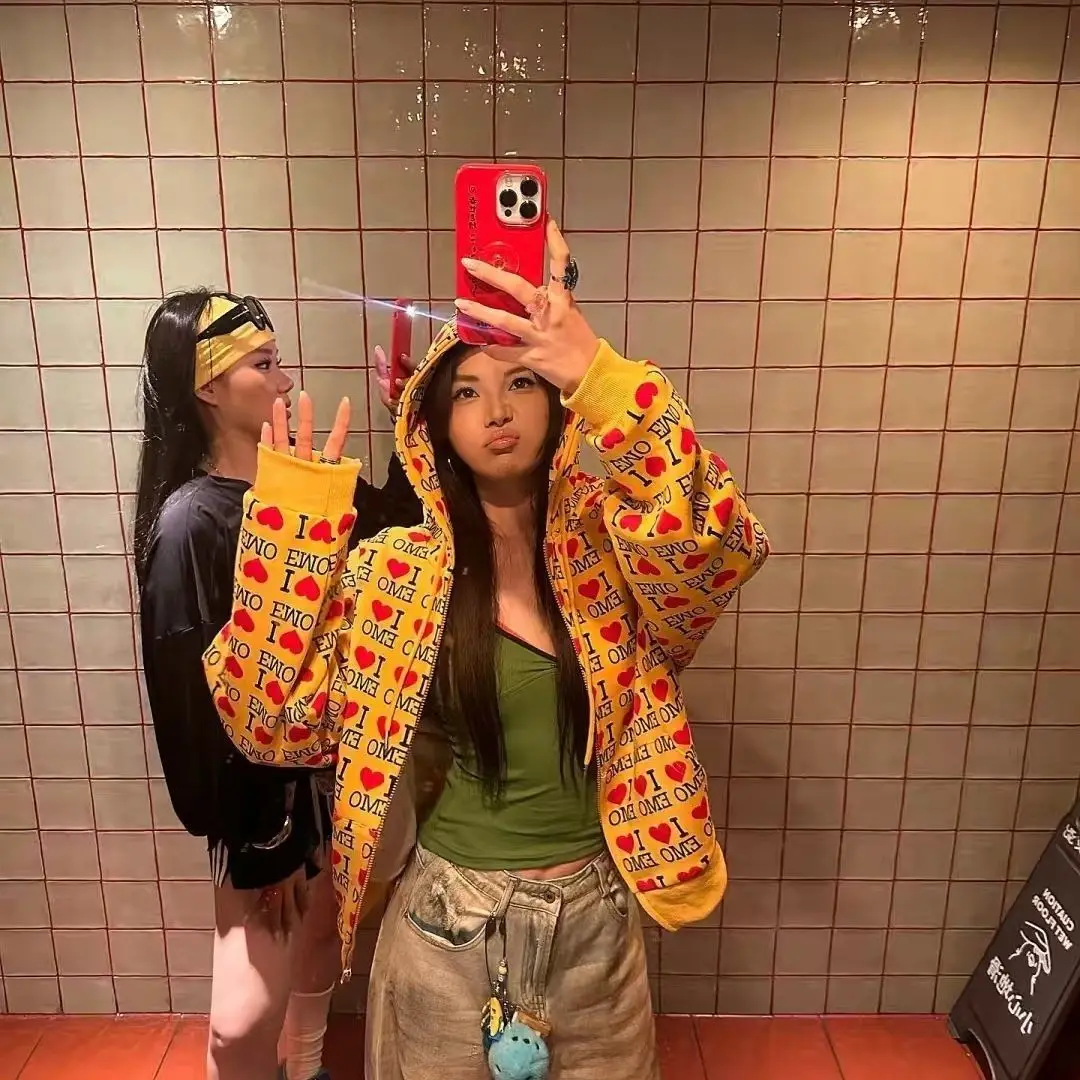 الحب المليء من الختم الرمز البريدي هوديي امرأة الشارع موضة الهيب هوب خمر البلوز ملابس حريمي هوديس غير رسمية النساء #3