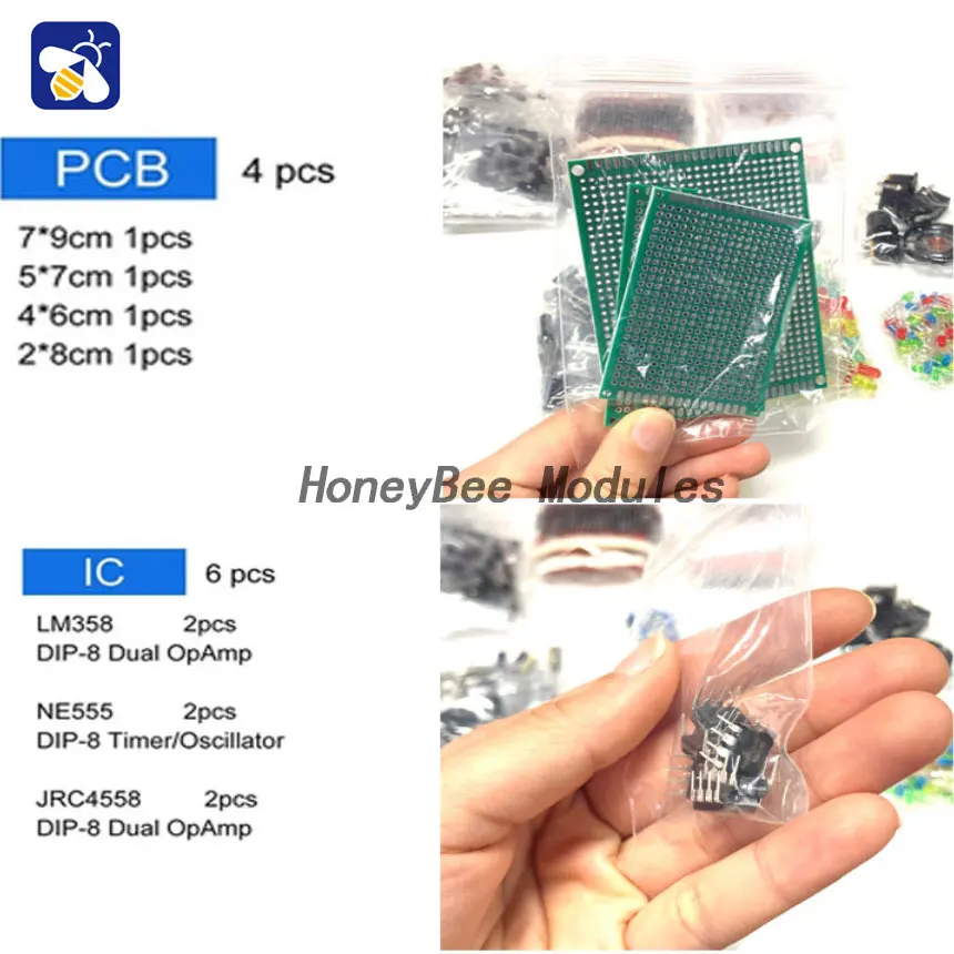 1900PCS electronic components kit various common capacitors resistors capacitors T0-92 LED transistors PCB board DIP-IC